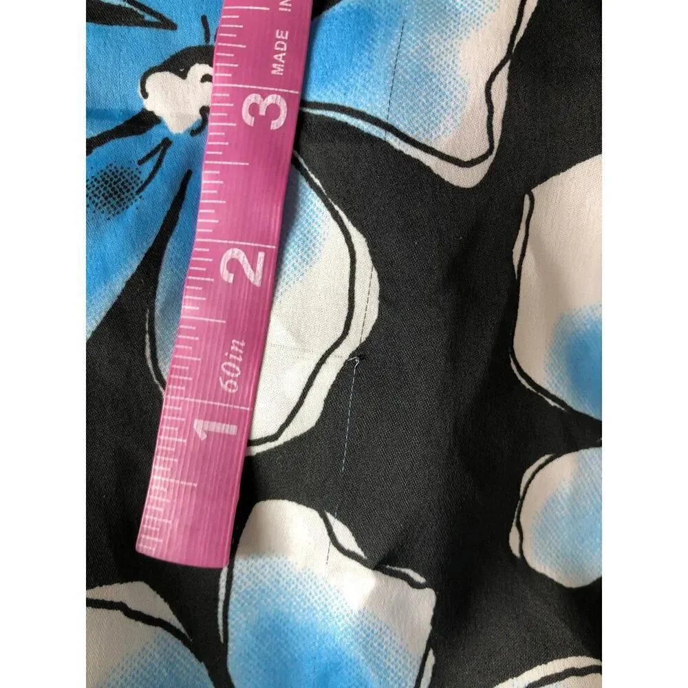 Topshop Dress Floral Print Puff Sleeve Cutout Back Mini Black Blue 10 Petite